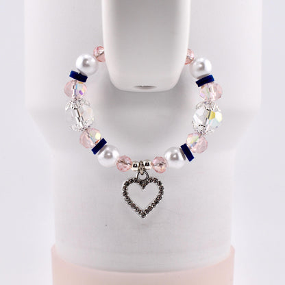 Navy Blue, Pink, White and Silver Tumbler Handle Charm Bracelet