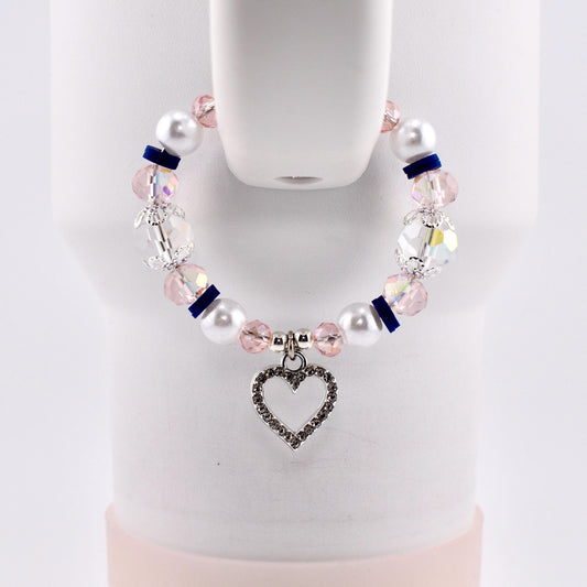 Navy Blue, Pink, White and Silver Tumbler Handle Charm Bracelet