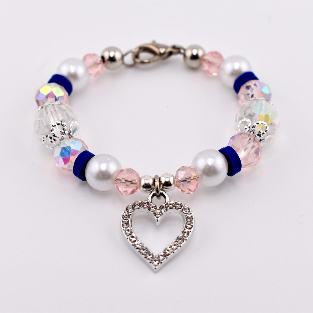 Navy Blue, Pink, White and Silver Tumbler Handle Charm Bracelet