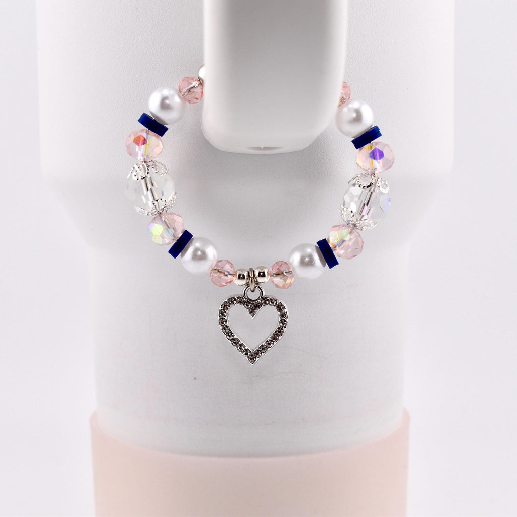 Navy Blue, Pink, White and Silver Tumbler Handle Charm Bracelet