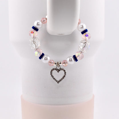 Navy Blue, Pink, White and Silver Tumbler Handle Charm Bracelet