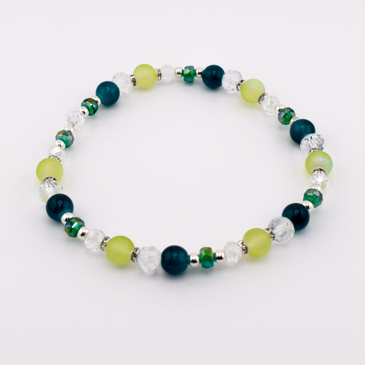 Coastal Teal Bracelet Collection: Dark Blue Green Beaded Bracelets with Silver Accents