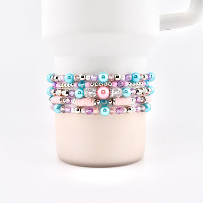 Sea Glass Plume Bracelet Collection: Blue, Pink and Purple Beaded Bracelets