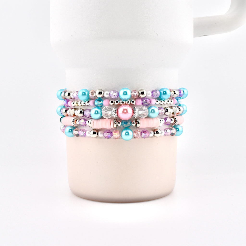 Sea Glass Plume Bracelet Collection: Blue, Pink and Purple Beaded Bracelets