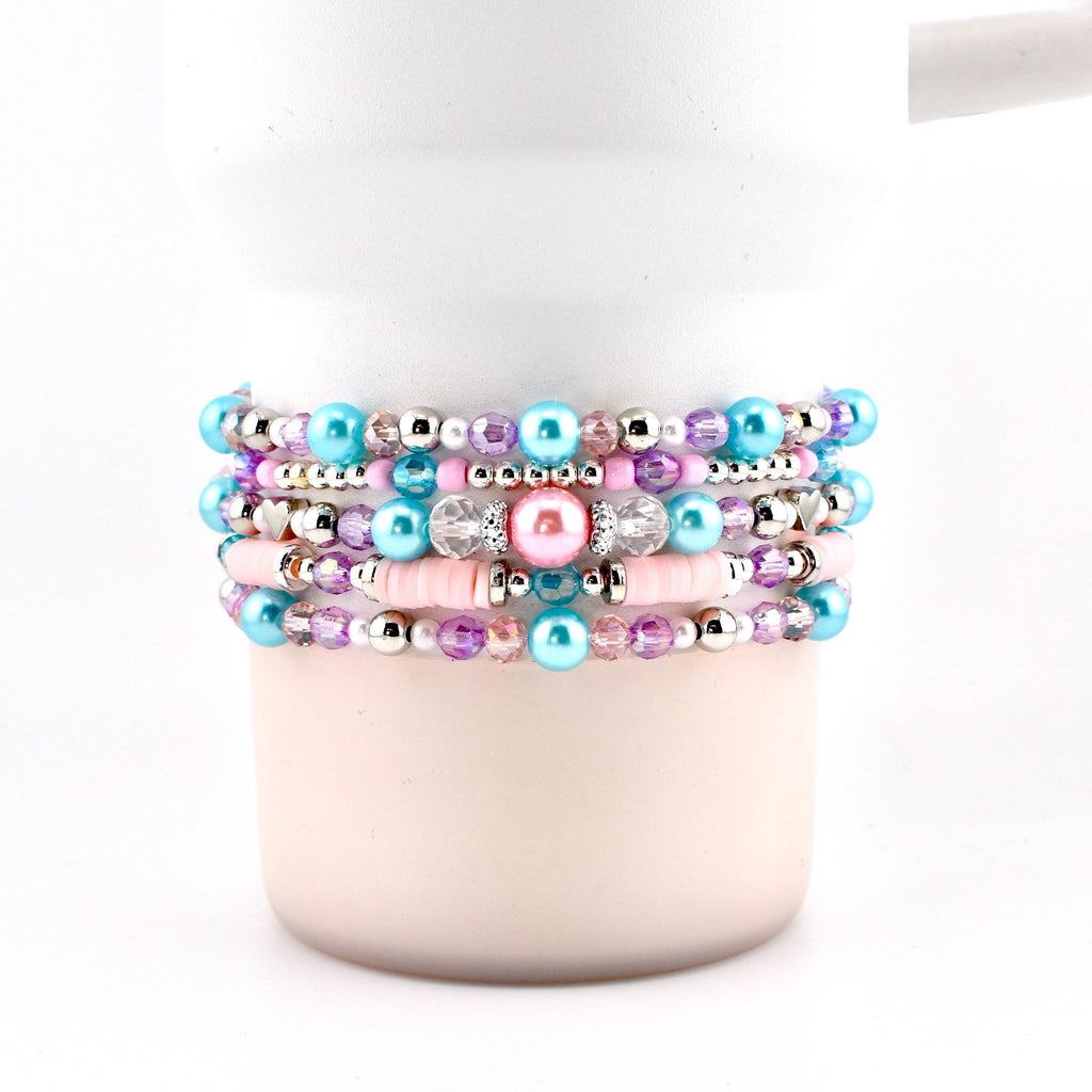 Sea Glass Plume Bracelet Collection: Blue, Pink and Purple Beaded Bracelets