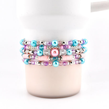 Sea Glass Plume Bracelet Collection: Blue, Pink and Purple Beaded Bracelets
