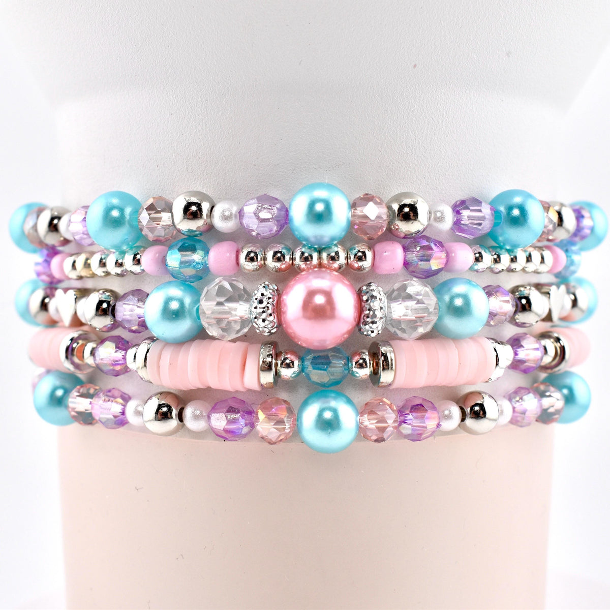 Sea Glass Plume Bracelet Collection: Blue, Pink and Purple Beaded Bracelets