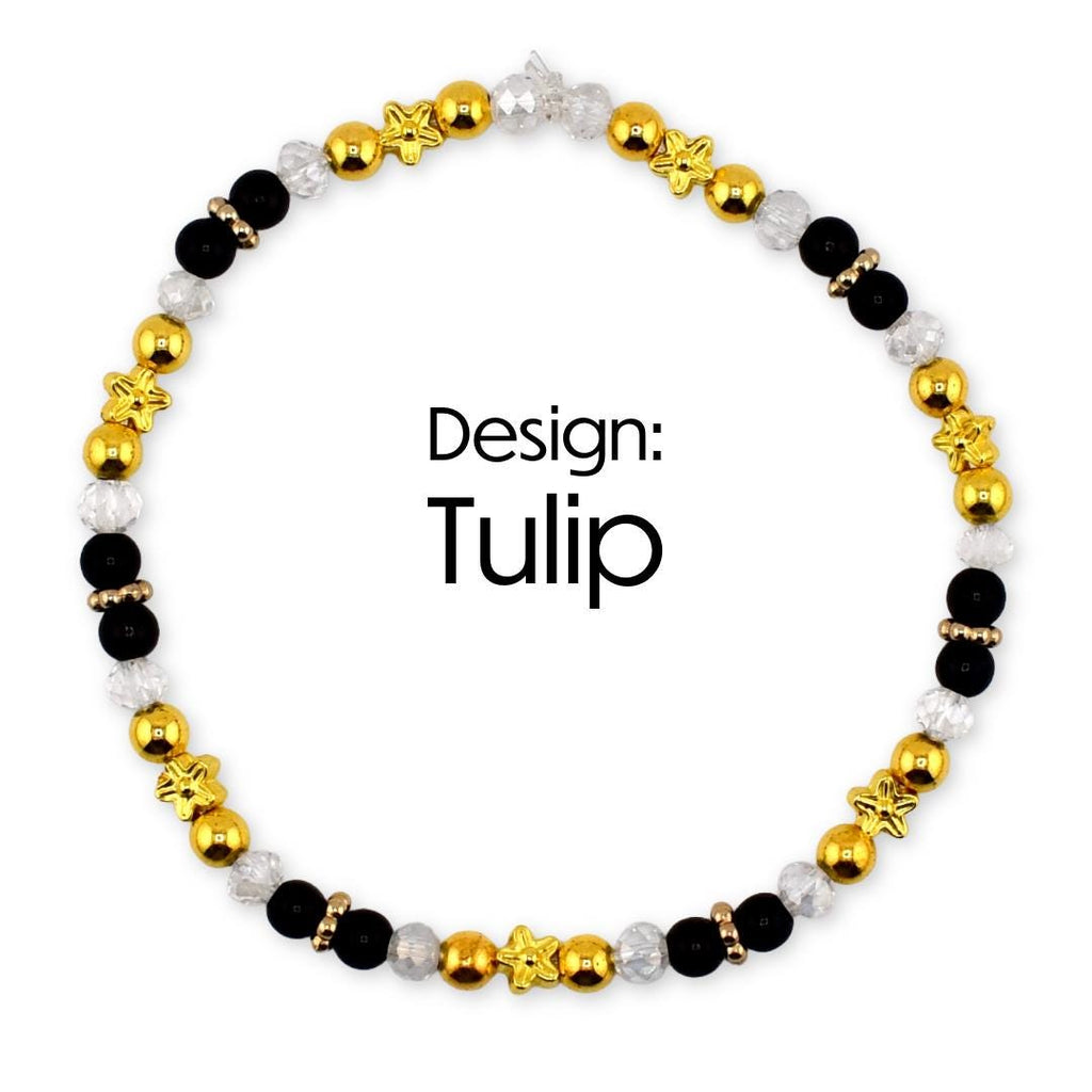 Wild Blooms Bracelet Collection: Black, Cream and Gold Beaded Bracelets