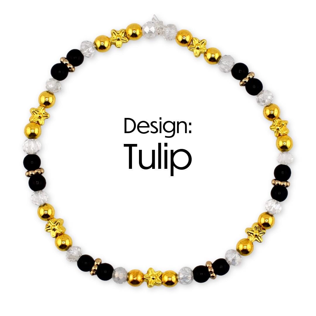 Wild Blooms Bracelet Collection: Black, Cream and Gold Beaded Bracelets