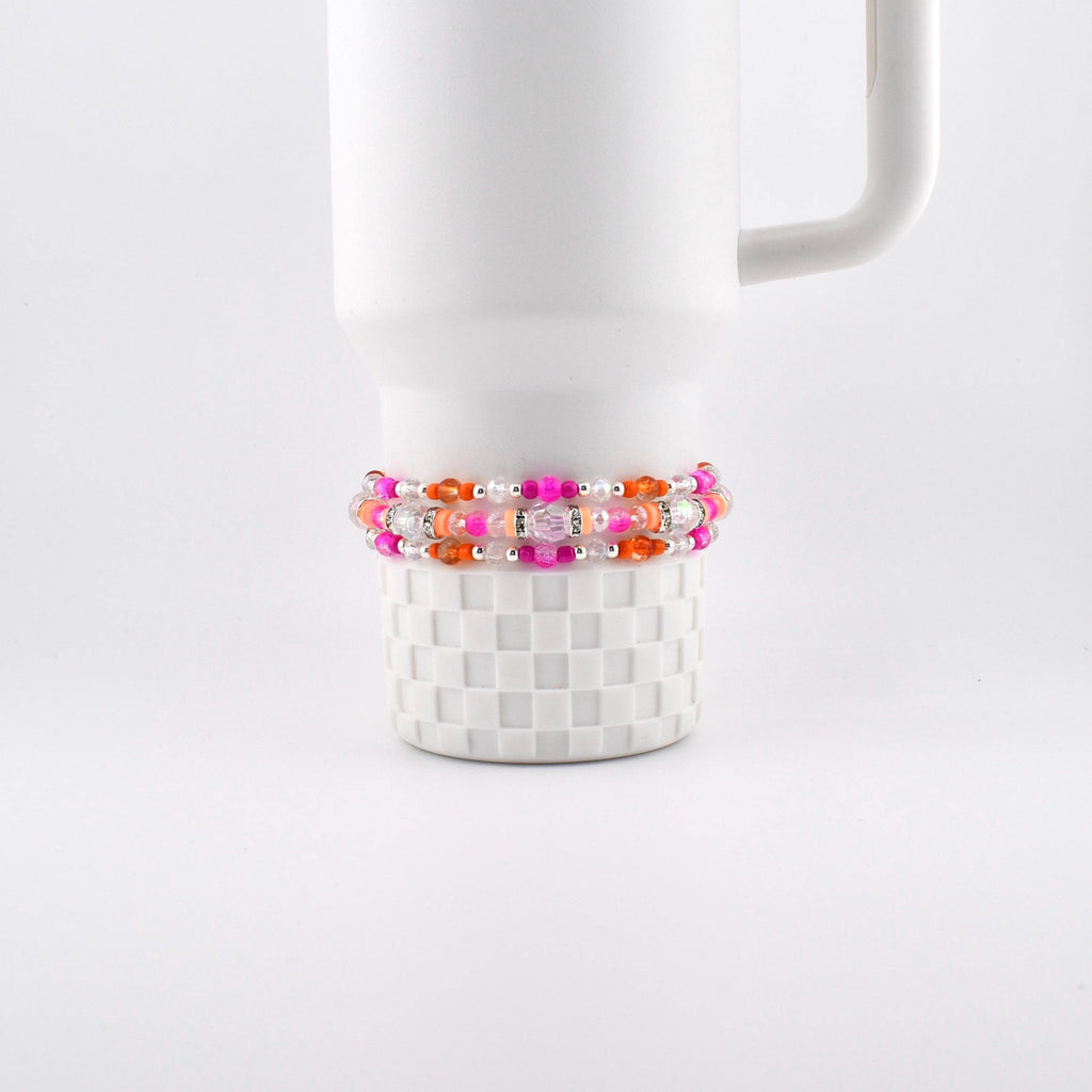 Pink Ginham Bracelet Collection: Pink and Orange Beaded Stretch Bracelets