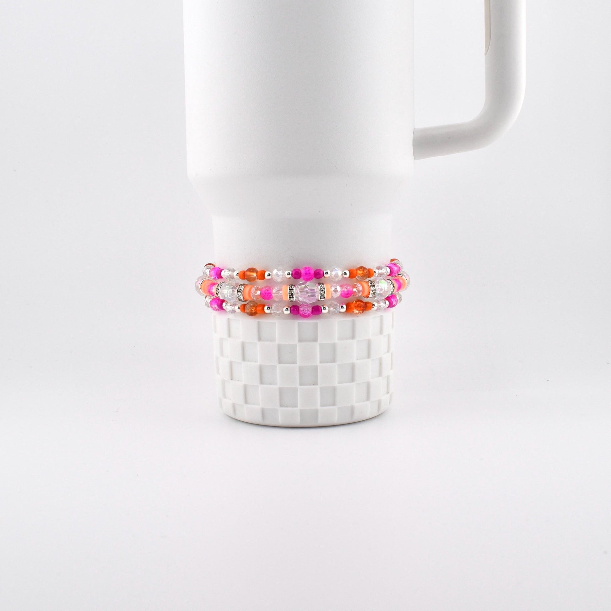 Peach Ginham Bracelet Collection: Pink and Orange Beaded Stretch Bracelets