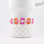 Pink Ginham Bracelet Collection: Pink and Orange Beaded Stretch Bracelets