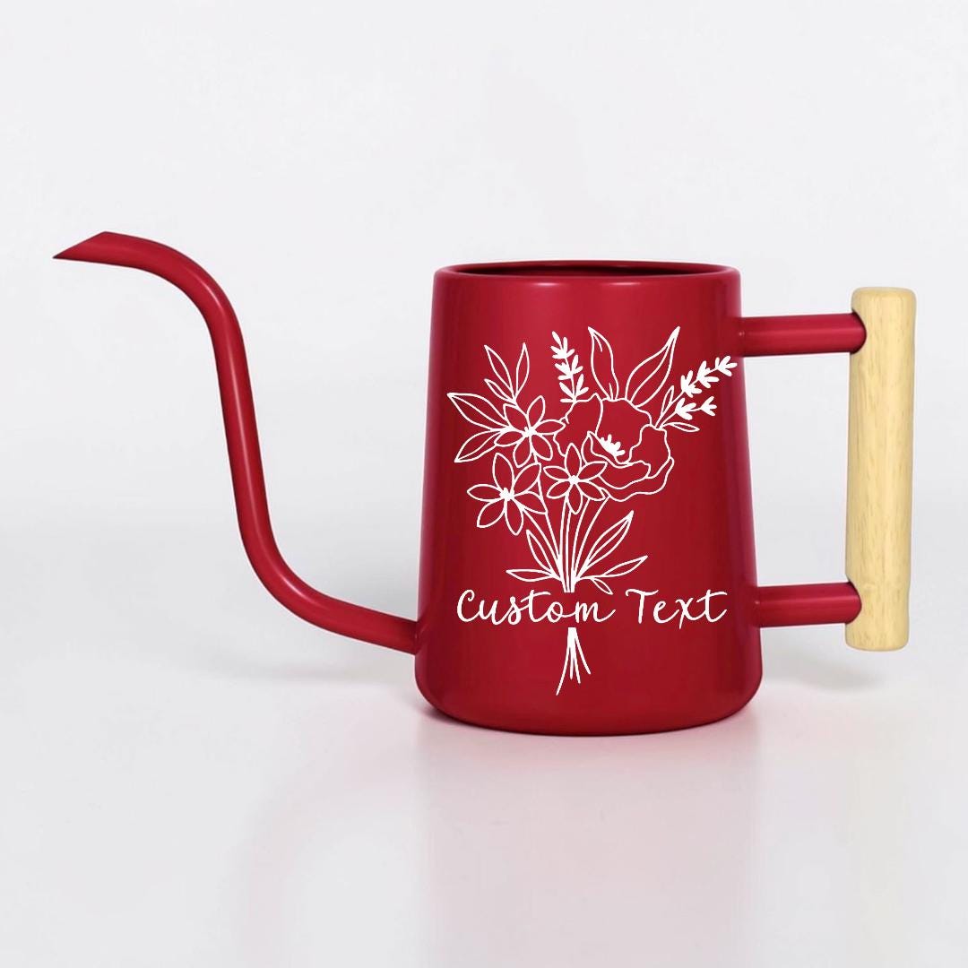 Personalized Watering Can with Floral Bouquet and Customizable Name or Word Design