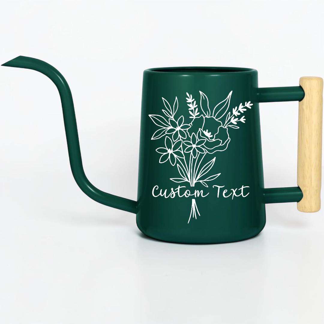 Personalized Watering Can with Floral Bouquet and Customizable Name or Word Design