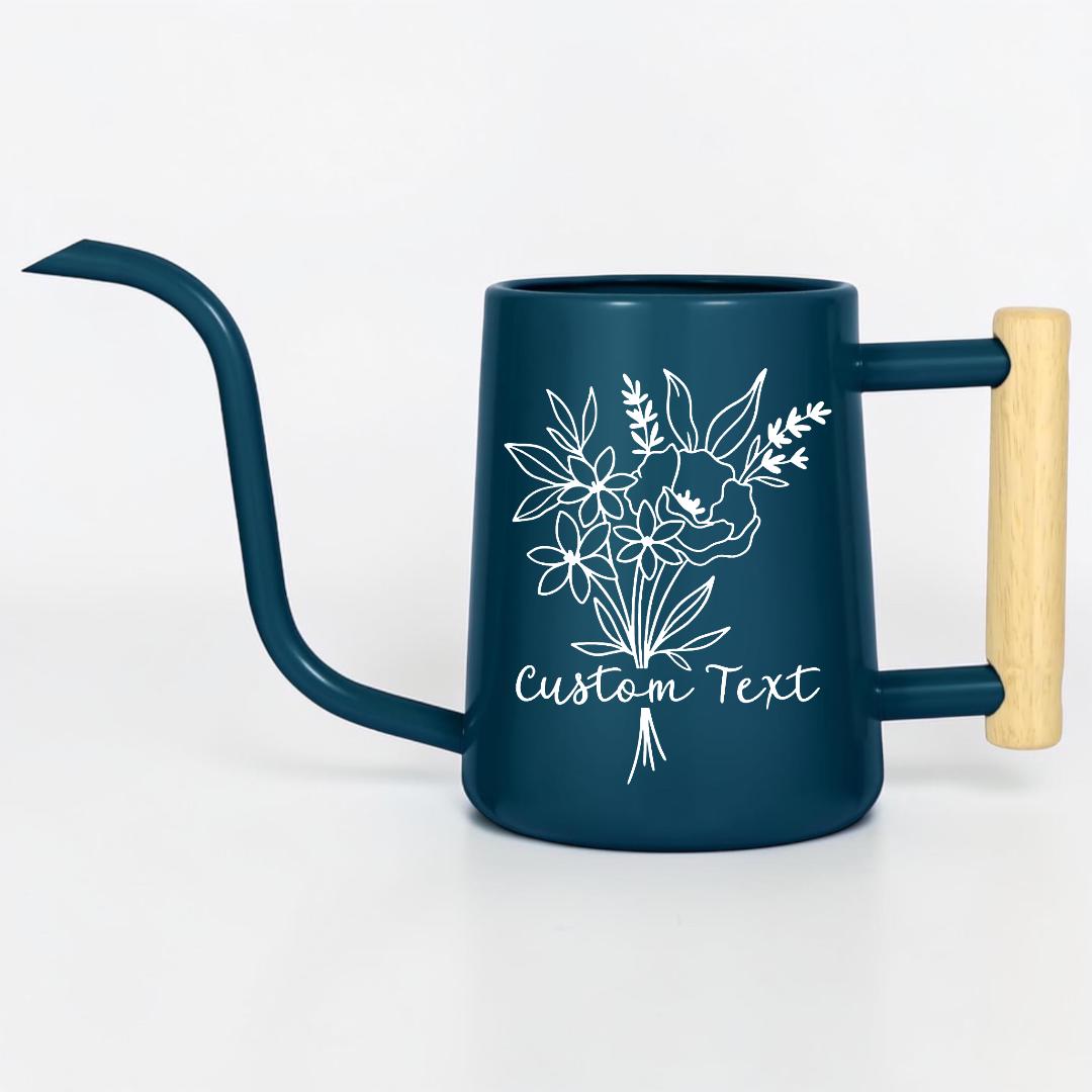 Personalized Watering Can with Floral Bouquet and Customizable Name or Word Design
