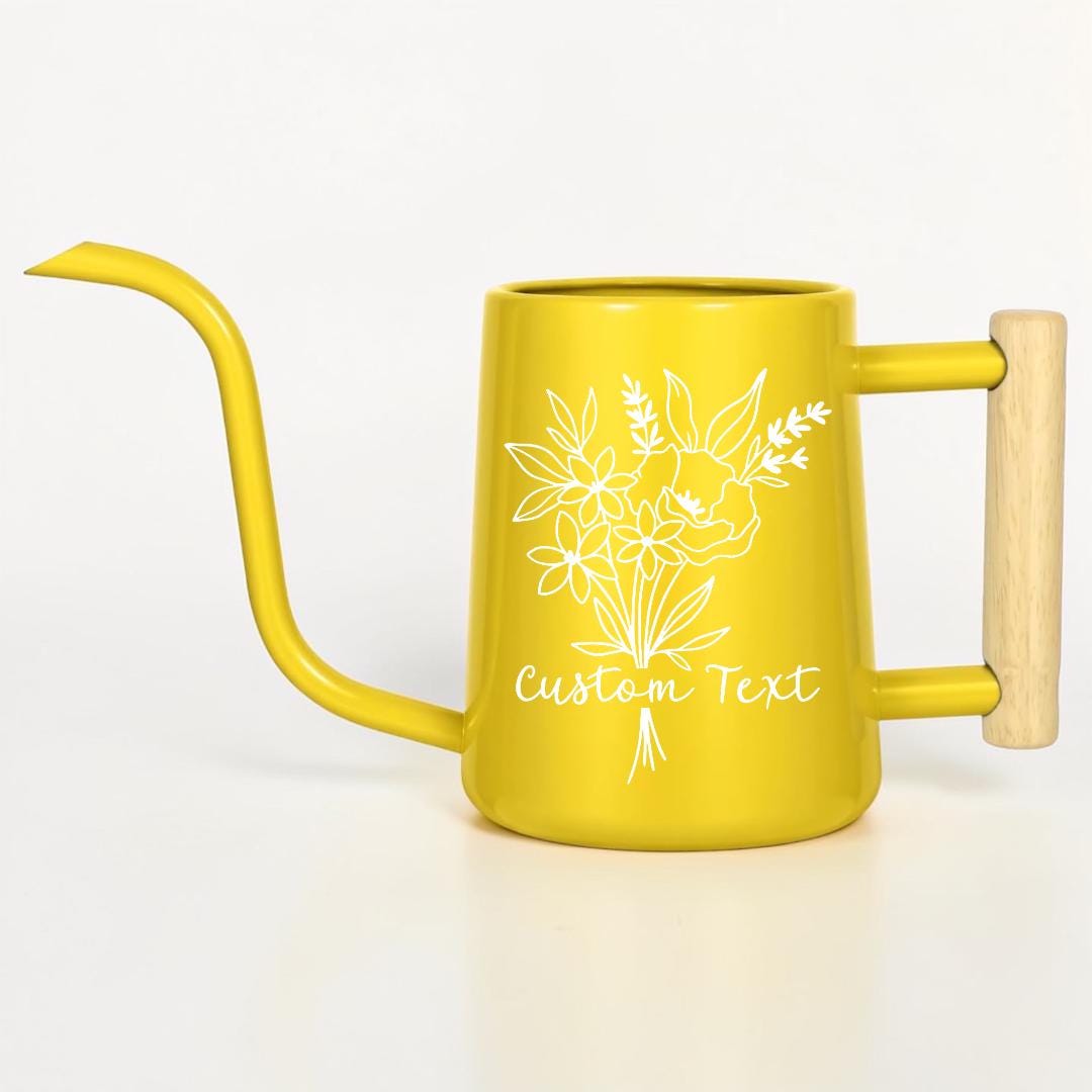 Personalized Watering Can with Floral Bouquet and Customizable Name or Word Design