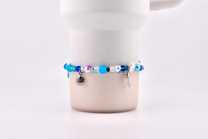 Coastal Charm Bracelet Collection: Teal Blue and Silver Beaded Bracelets with Beach Charms