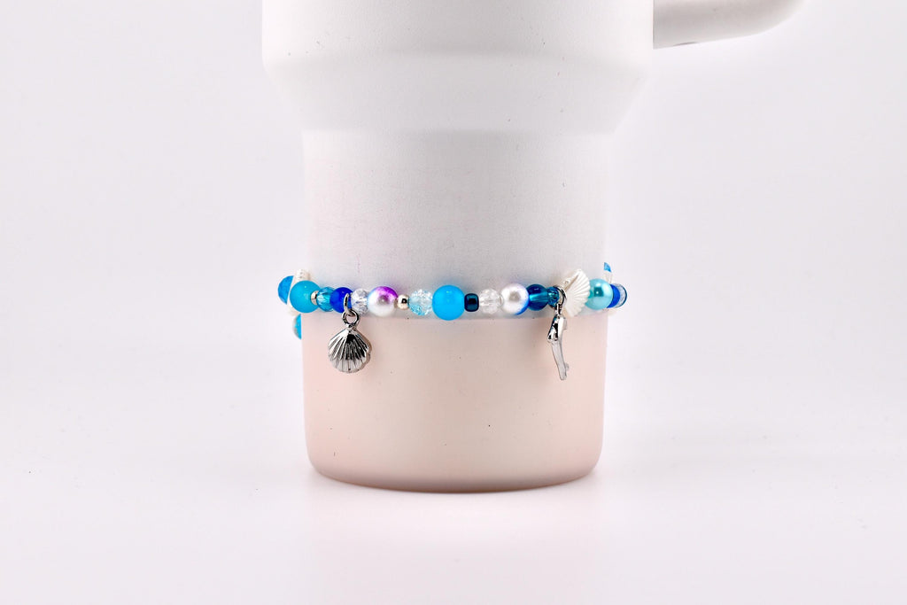 Coastal Charm Bracelet Collection: Teal Blue and Silver Beaded Bracelets with Beach Charms