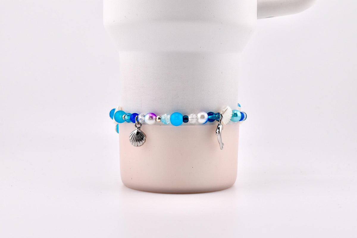 Coastal Charm Bracelet Collection: Teal Blue and Silver Beaded Bracelets with Beach Charms