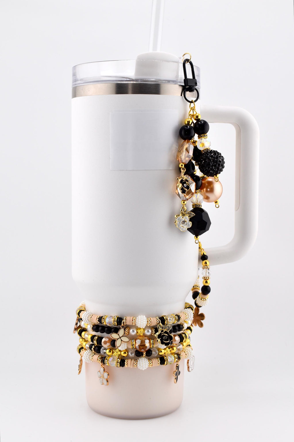 Wild Blooms Flower Charm Bracelet Collection: Black, Cream and Gold Beaded Bracelets