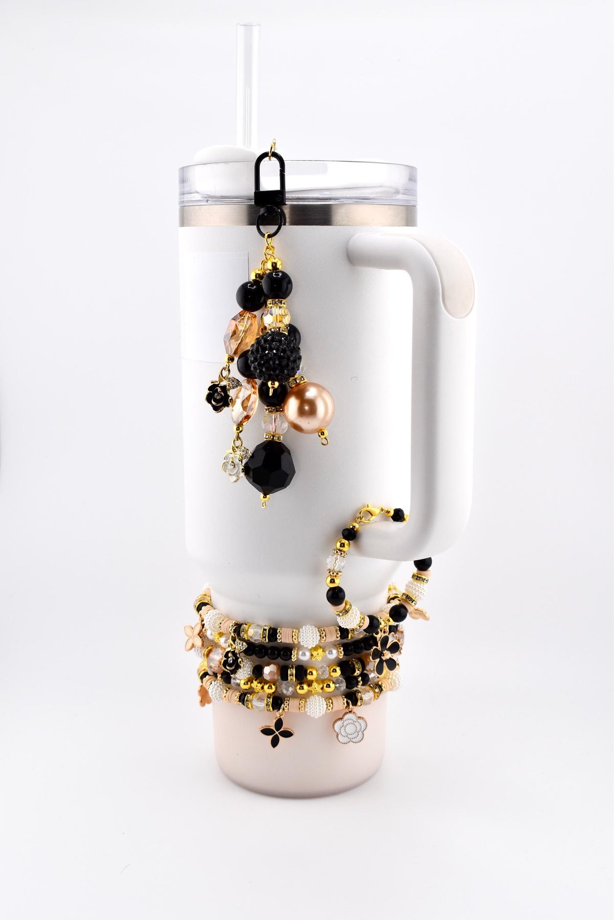 Wild Blooms Flower Charm Bracelet Collection: Black, Cream and Gold Beaded Bracelets