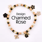 Wild Blooms Flower Charm Bracelet Collection: Black, Cream and Gold Beaded Bracelets