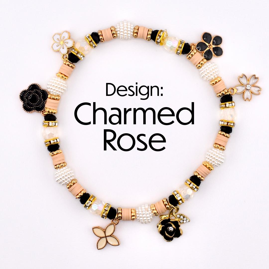 Wild Blooms Flower Charm Bracelet Collection: Black, Cream and Gold Beaded Bracelets