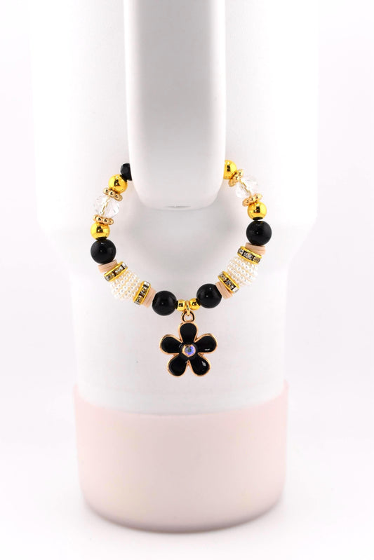 Wild Blooms Tumbler Handle Bracelet: Handle Charm with Black and Gold Daisy
