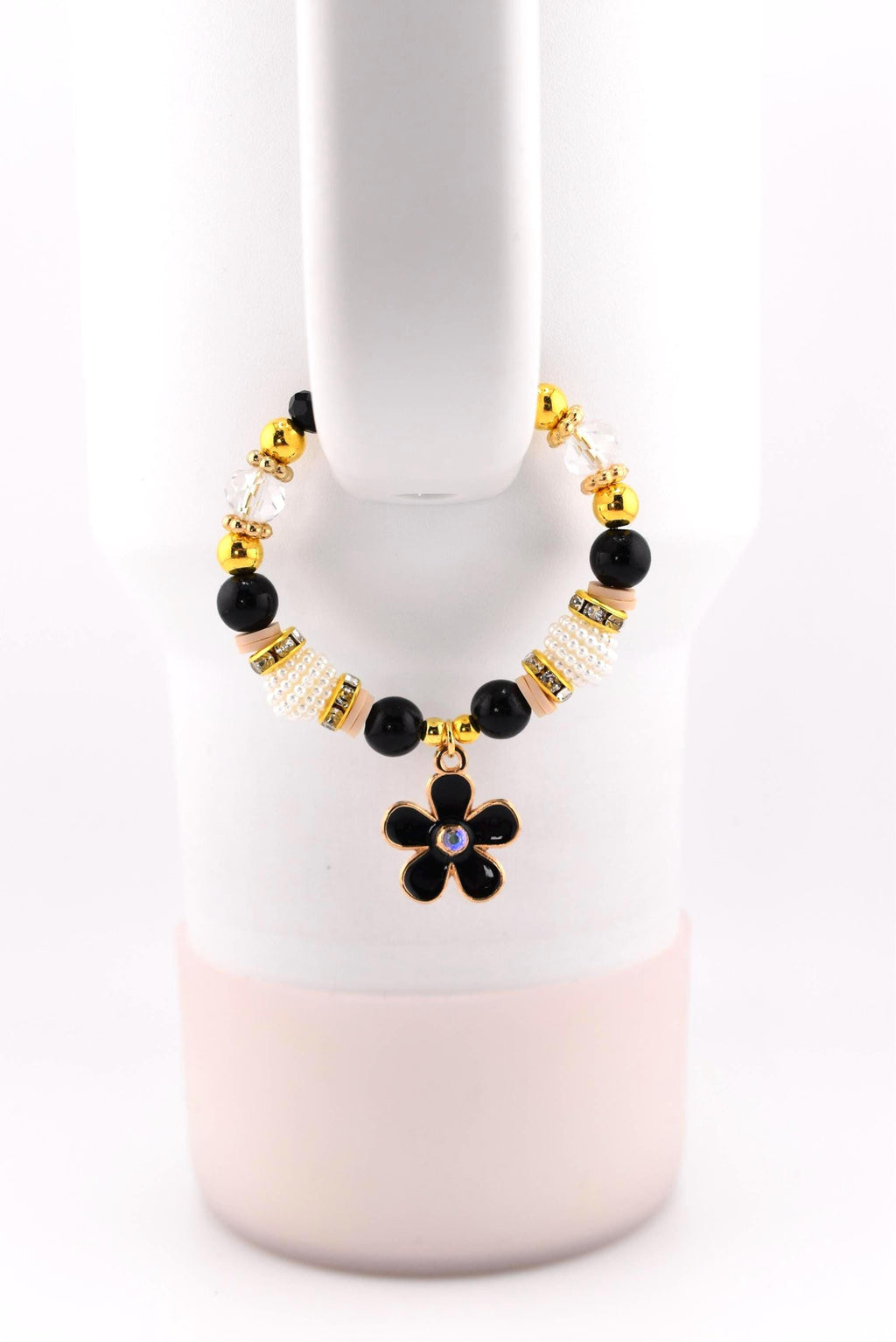 Wild Blooms Tumbler Handle Bracelet: Handle Charm with Black and Gold Daisy