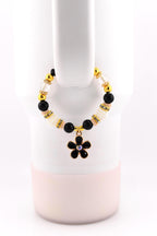 Wild Blooms Tumbler Handle Bracelet: Handle Charm with Black and Gold Daisy