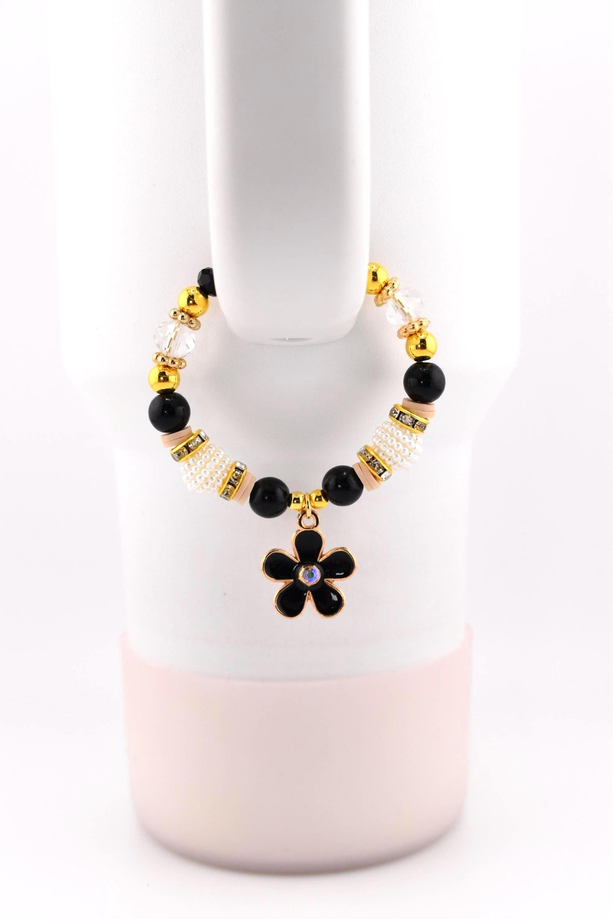 Wild Blooms Tumbler Handle Bracelet: Handle Charm with Black and Gold Daisy