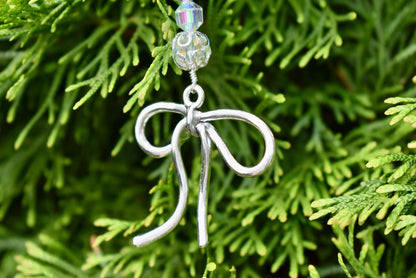 Set of 5 Crystal Beaded Bow Christmas Tree Ornaments | Coquette Christmas Decor | Glass Bead Icicle Ornaments | Silver Bow Charm Tree Trim
