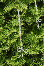 Set of 5 Crystal Beaded Icicle Ornaments | Silver Bow Charm Christmas Tree Decor