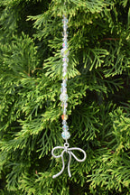 Set of 5 Crystal Beaded Icicle Ornaments | Silver Bow Charm Christmas Tree Decor