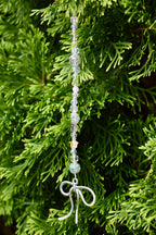 Set of 5 Crystal Beaded Icicle Ornaments | Silver Bow Charm Christmas Tree Decor