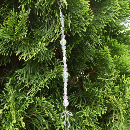 Set of 5 Crystal Beaded Bow Christmas Tree Ornaments | Coquette Christmas Decor | Glass Bead Icicle Ornaments | Silver Bow Charm Tree Trim