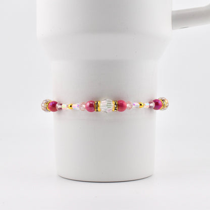 Pink Gingham Bracelet: Pink and Gold Beaded Bracelet