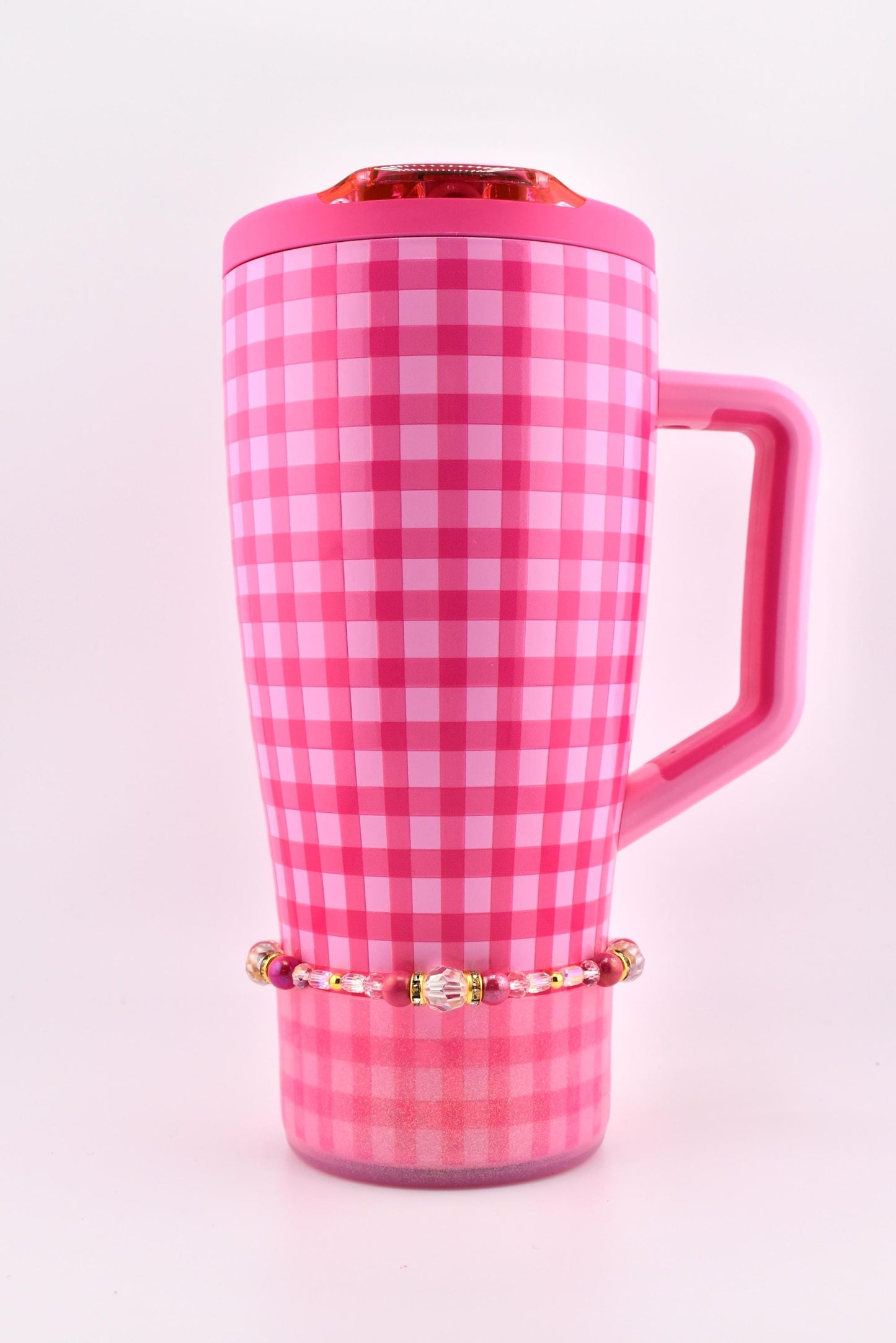 Pink Gingham Bracelet: Pink and Gold Beaded Bracelet