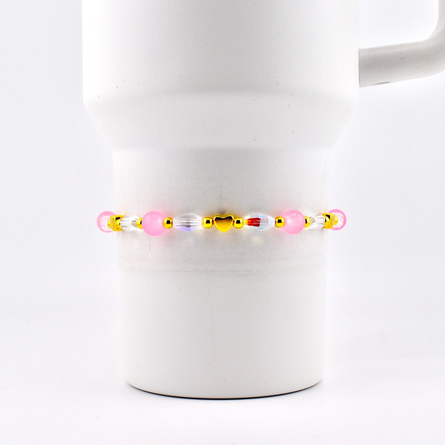 Pink Gingham Bracelet: Pink Gold Heart Stretch Bracelet