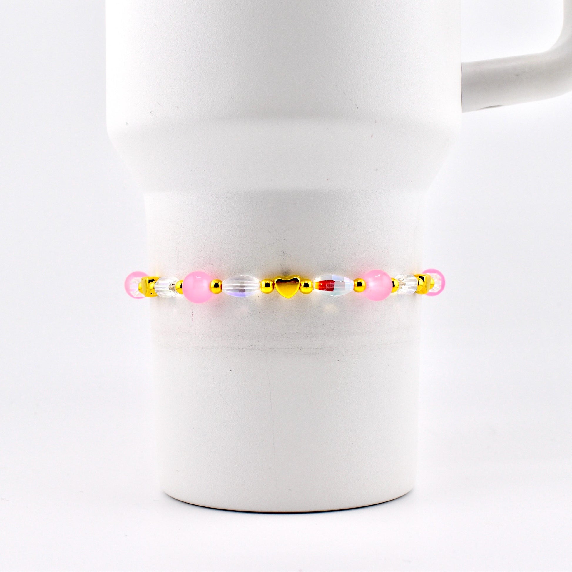 Pink Gingham Bracelet: Pink Gold Heart Stretch Bracelet