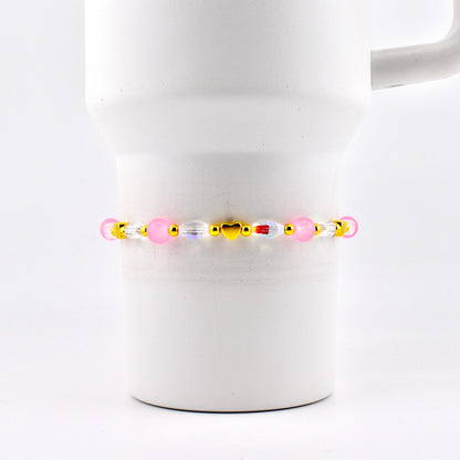 Pink Gingham Bracelet: Pink Gold Heart Stretch Bracelet
