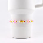 Pink Gingham Heart Beaded Stretch Bracelet with Gold Accents
