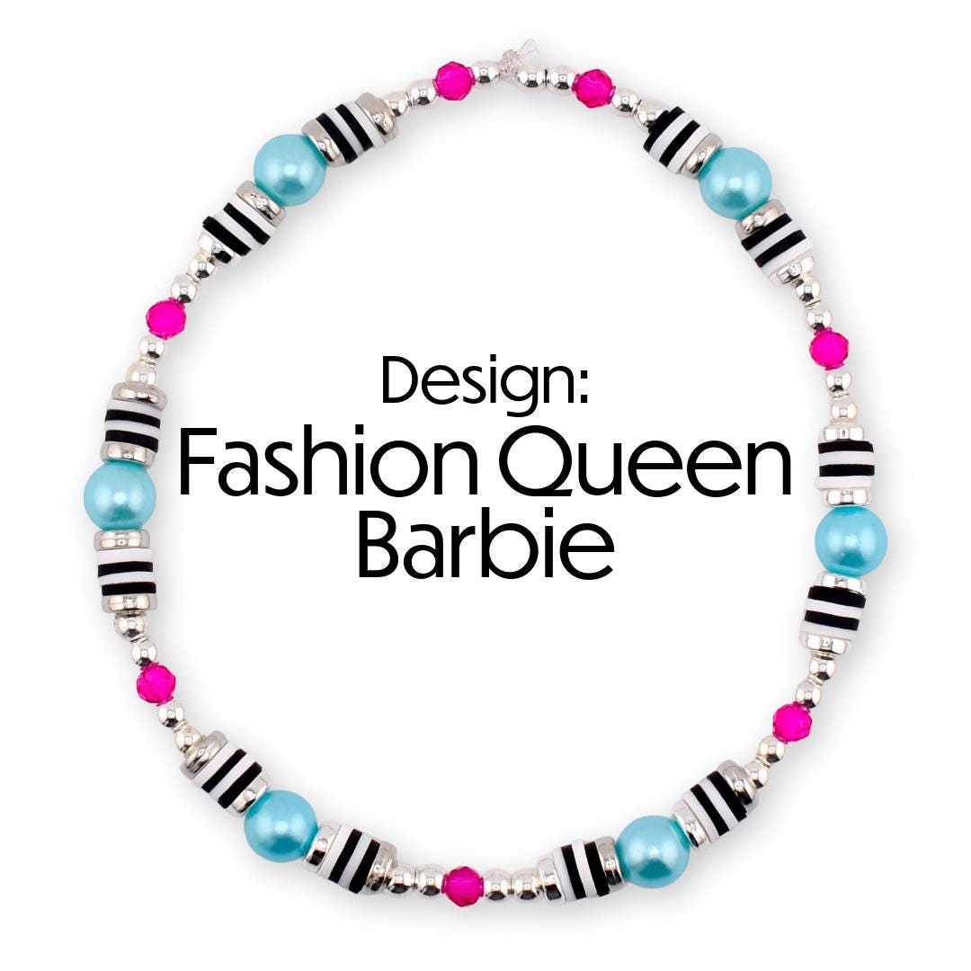 Barbie 1959 Collection Beaded Bracelets: Pink, Black, White, Blue, Silver Accents