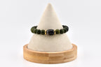 Green Nephrite Jade Beaded Bracelet, Gold Accents, Boho Stone Jewelry
