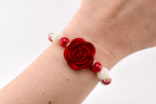 Red Rose and Pearl Beaded Bracelet