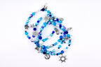 Coastal Charm Bracelet Collection: Teal Blue and Silver Beaded Bracelets with Beach Charms
