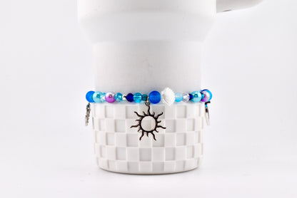 Coastal Charm Bracelet Collection: Teal Blue and Silver Beaded Bracelets with Beach Charms
