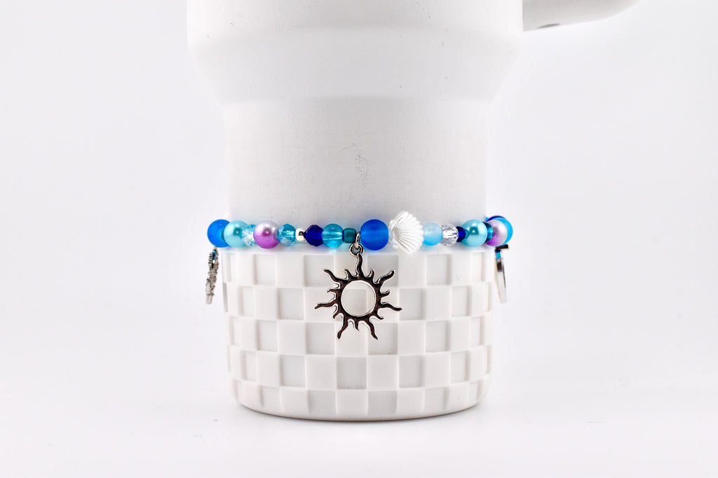 Coastal Charm Bracelet Collection: Teal Blue and Silver Beaded Bracelets with Beach Charms