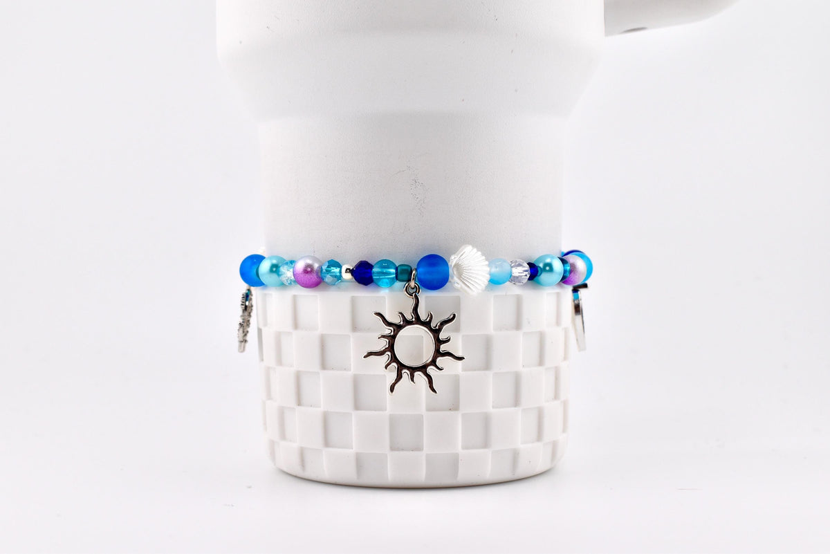 Coastal Charm Bracelet Collection: Teal Blue and Silver Beaded Bracelets with Beach Charms