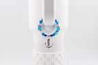Coastal Charm Tumbler Handle Bracelet: Teal Blue Silver Anchor Charm